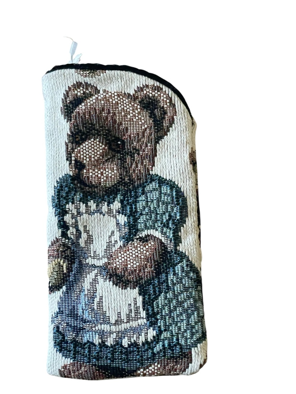 Vintage Tapestry Boyds Bear Eyeglass Case in Blue and cream color